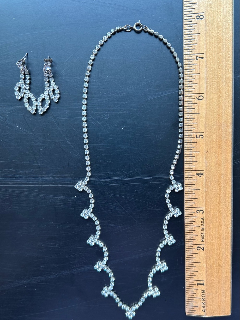 Vintage Little Rhinestone Necklace and Matching Earrings